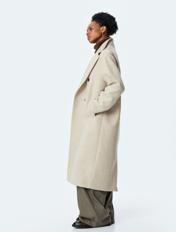  Cepli Uzun Kruvaze Oversize Kaşe Kaban