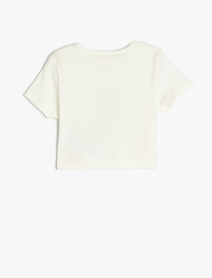 Kız Çocuk Ayıcık Baskılı Bisiklet Yaka Kısa Kollu Pamuklu Tişört