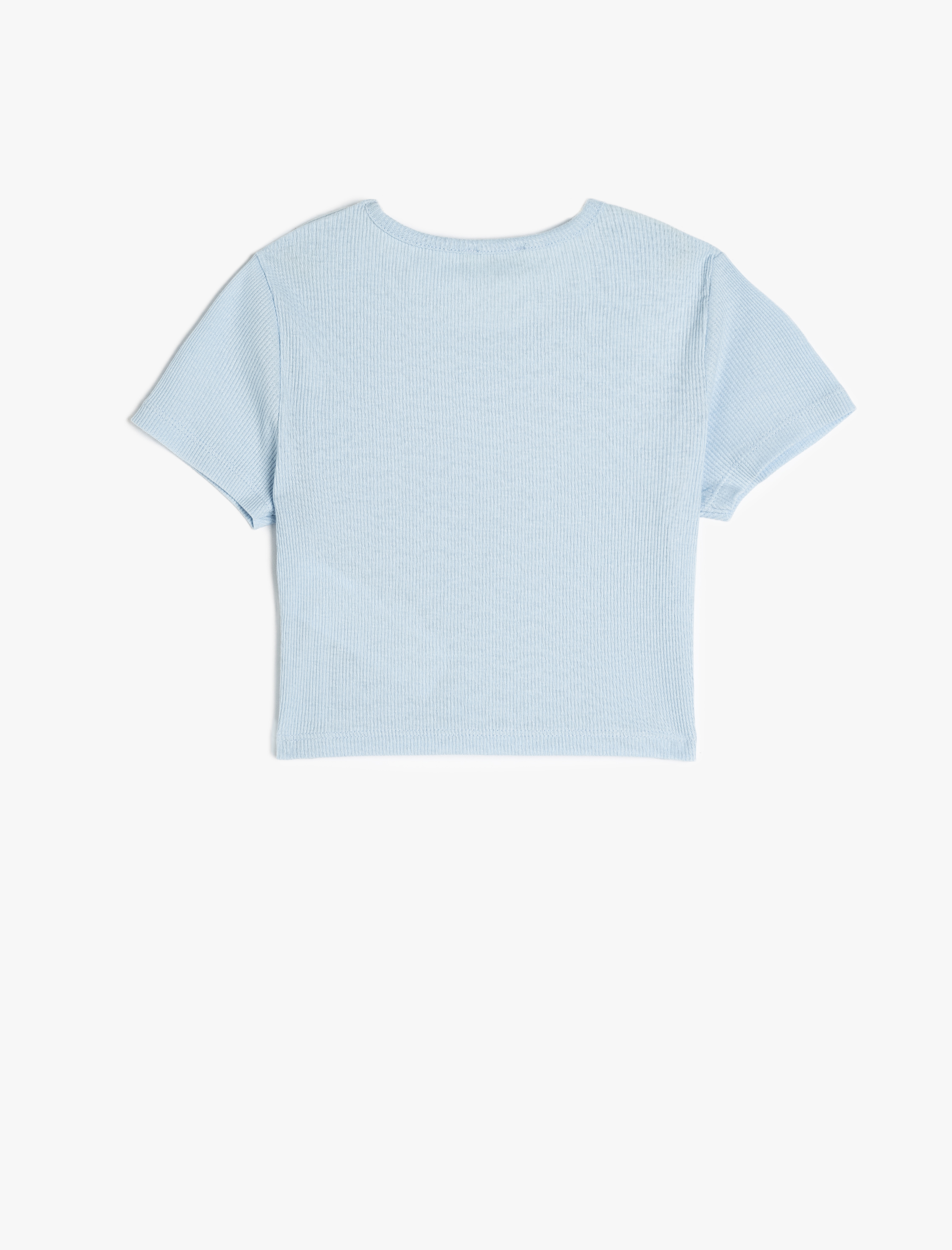  Kız Çocuk Kelebek Baskılı Kısa Kollu Bisiklet Yaka Pamuklu Crop Tişört