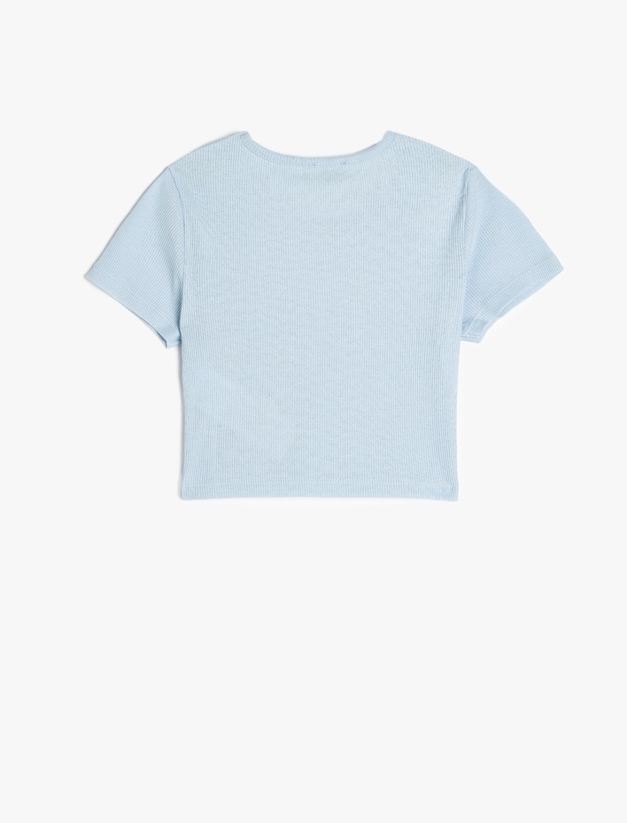 Kız Çocuk Kelebek Baskılı Kısa Kollu Bisiklet Yaka Pamuklu Crop Tişört