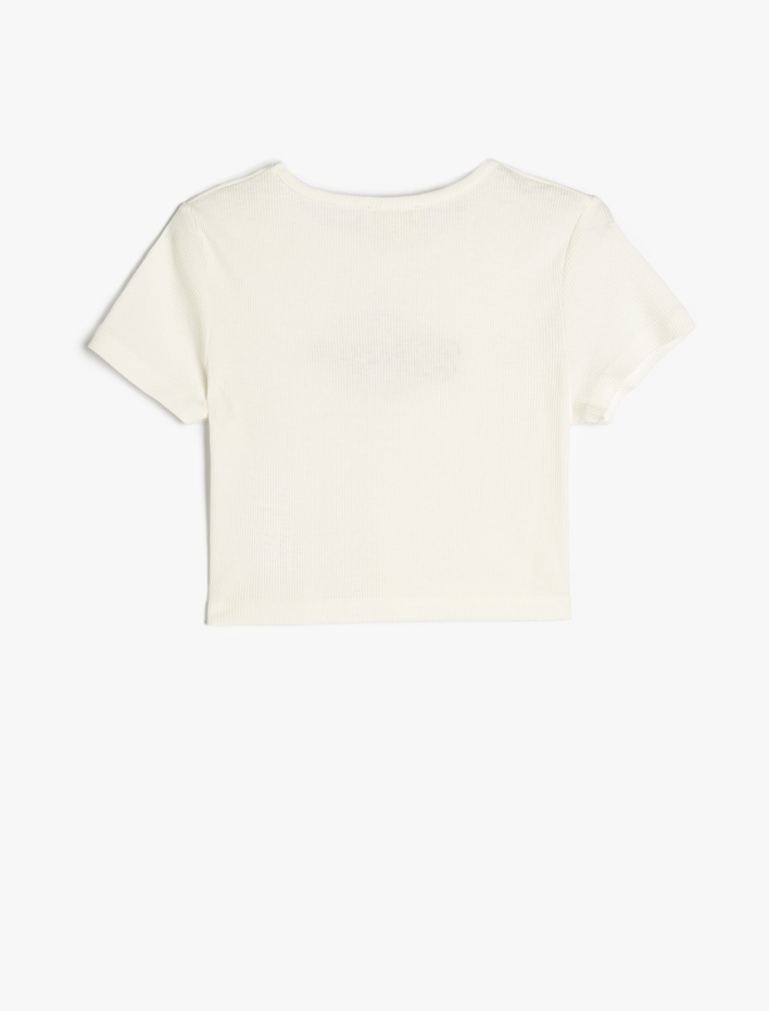 Kız Çocuk Slogan Baskılı Bisiklet Yaka Pamuklu Crop Tişört