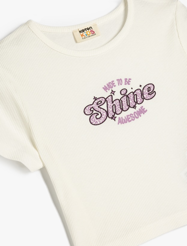 Slogan Baskılı Bisiklet Yaka Pamuklu Crop Tişört_2