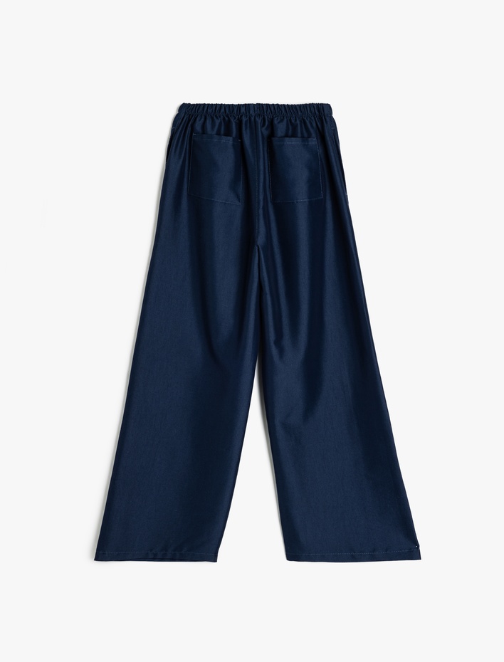 Kız Çocuk Nervürlü Cepli Geniş Paça Pantolon