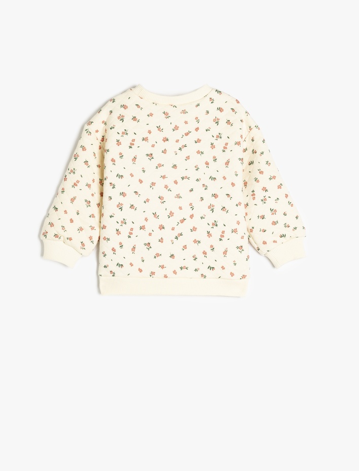 Kız Bebek Çiçek Desenli Pamuklu Uzun Kollu Sweatshirt