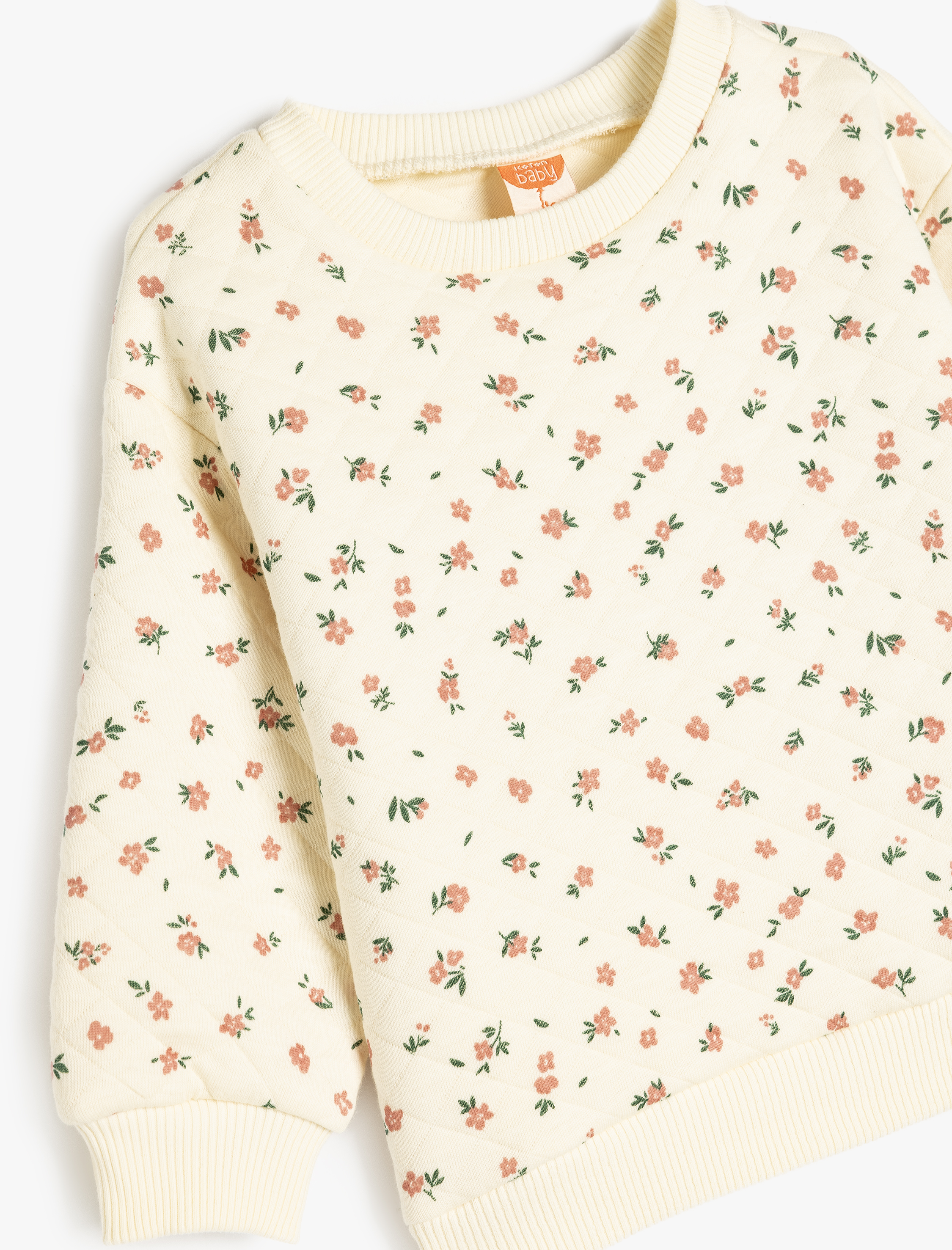 Kız Bebek Çiçek Desenli Pamuklu Uzun Kollu Sweatshirt