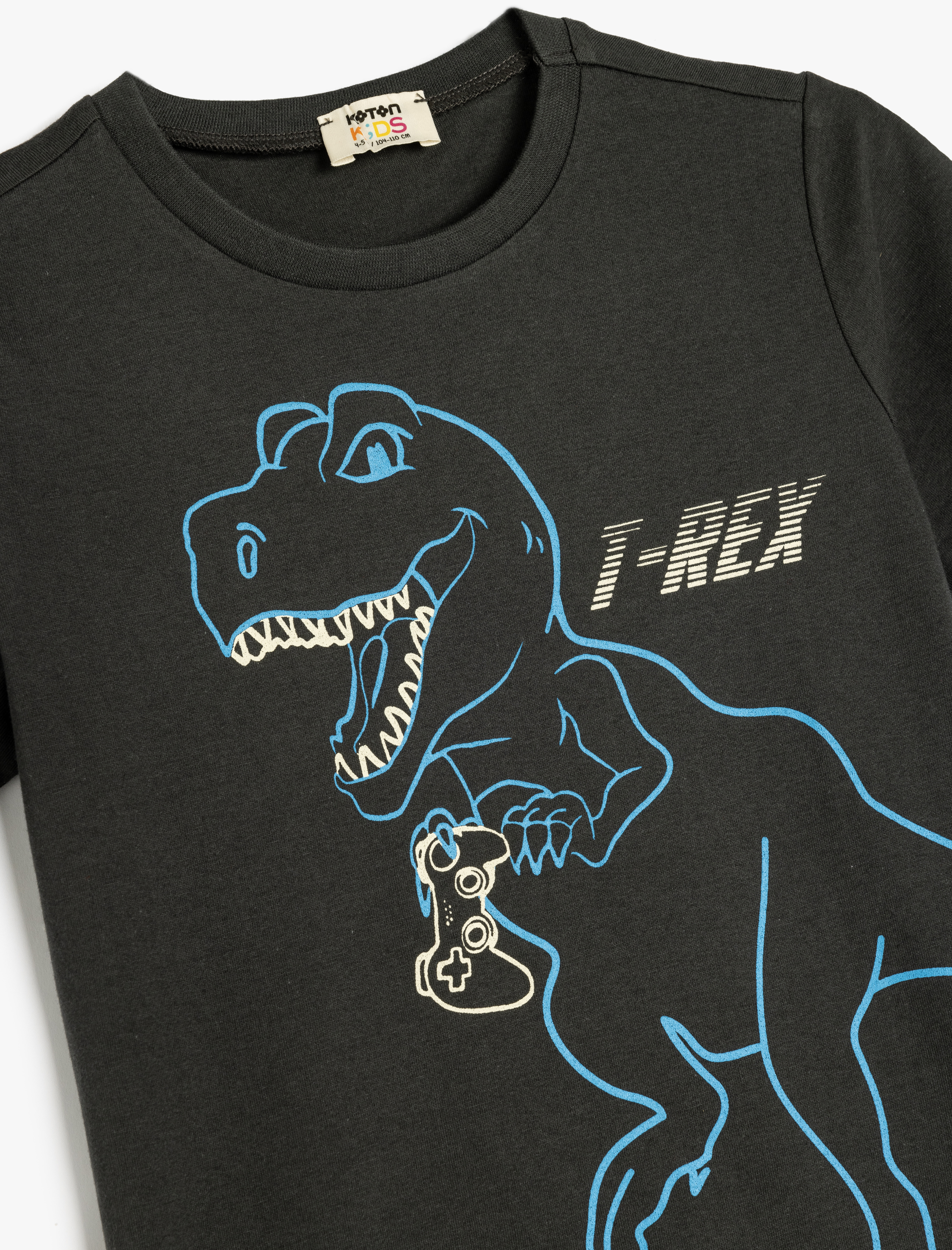 Erkek Çocuk Dinozor Baskılı Bisiklet Yaka Pamuklu Kısa Kollu Tişört