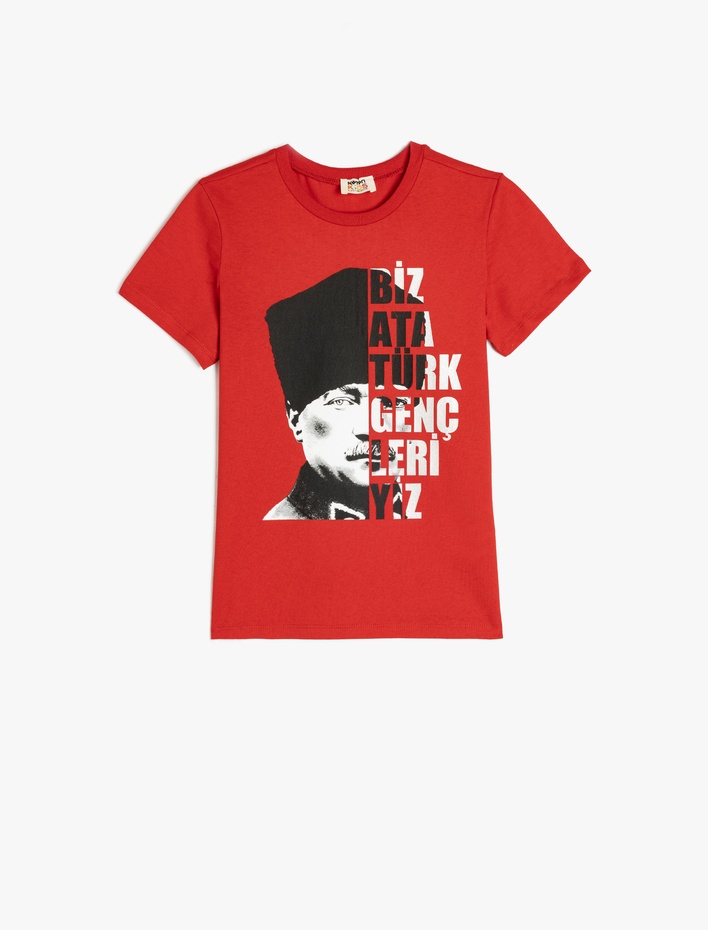 Erkek Çocuk Atatürk Baskılı Kısa Kollu  Bisiklet Yaka Pamuklu Tişört