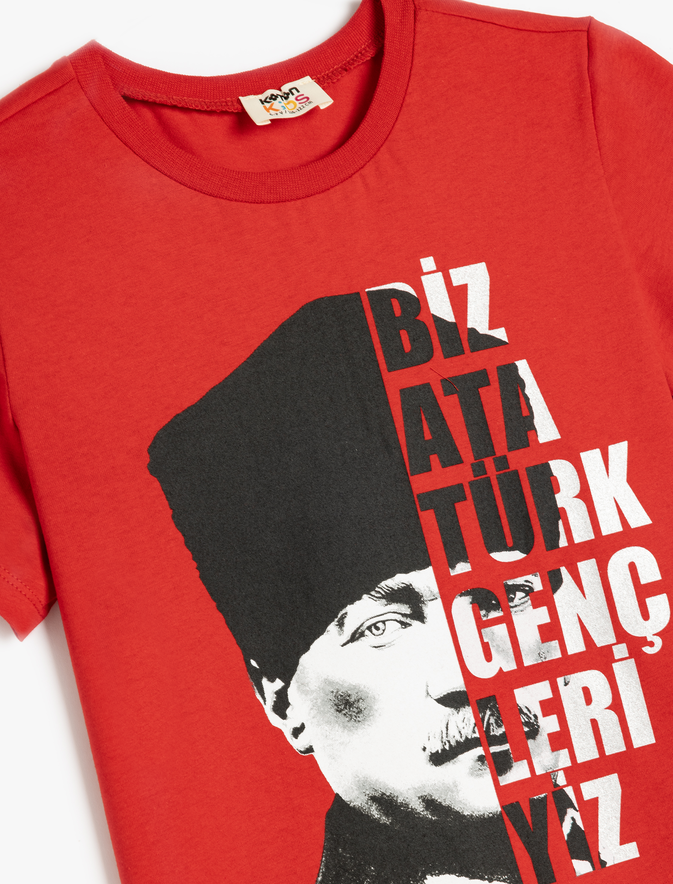  Erkek Çocuk Atatürk Baskılı Kısa Kollu  Bisiklet Yaka Pamuklu Tişört