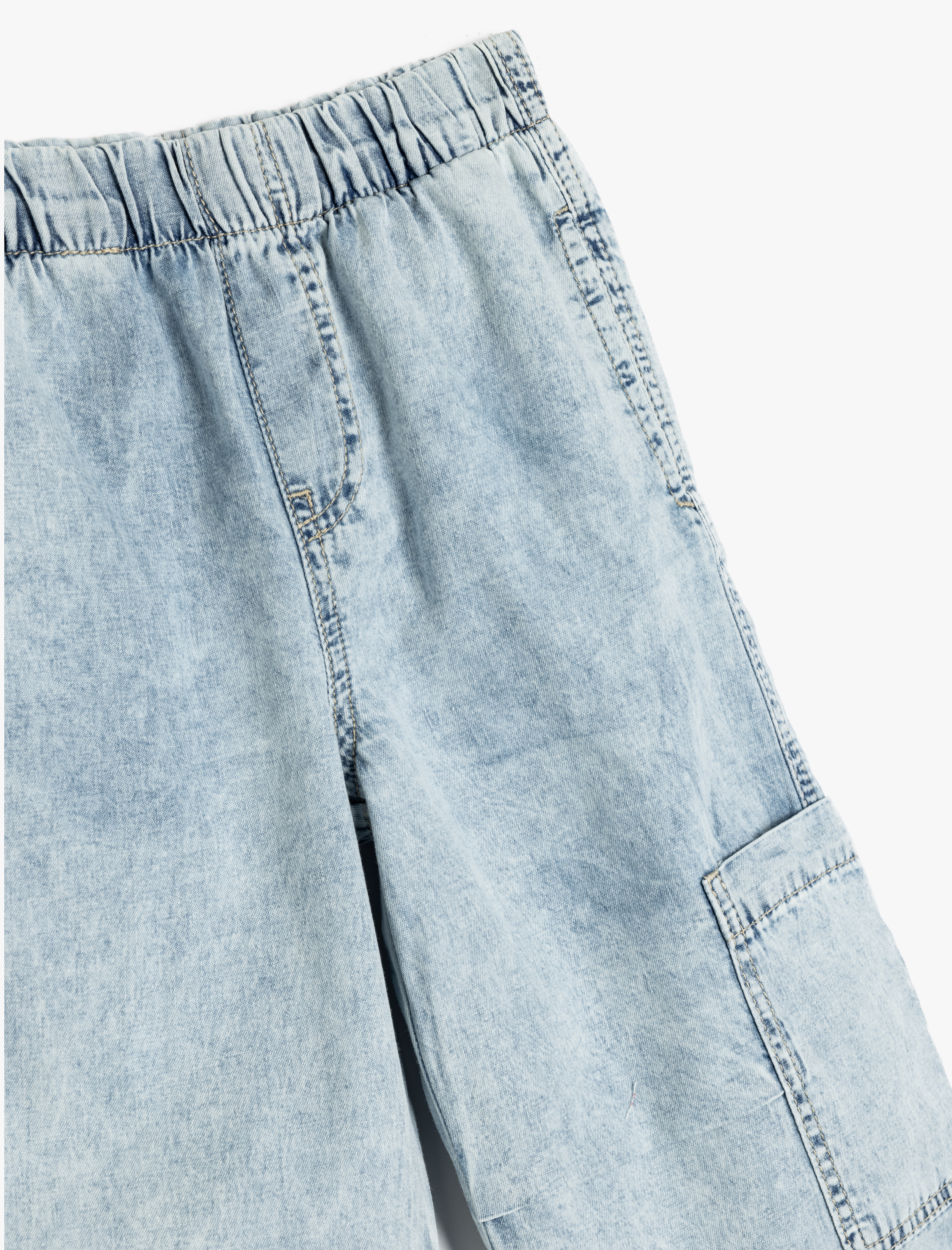  Erkek Çocuk Beli Lastikli Pamuklu Paraşüt Bol Kalıp Denim Pantolon