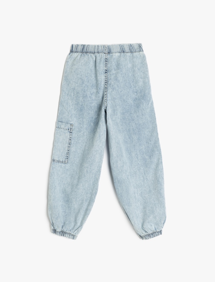 Erkek Çocuk Beli Lastikli Pamuklu Paraşüt Bol Kalıp Denim Pantolon