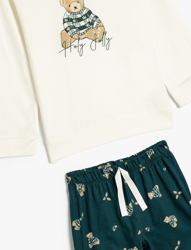 Teddy Bear Baskılı Uzun Kollu Pamuklu Pijama Takımı_2