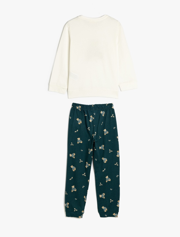 Teddy Bear Baskılı Uzun Kollu Pamuklu Pijama Takımı_1