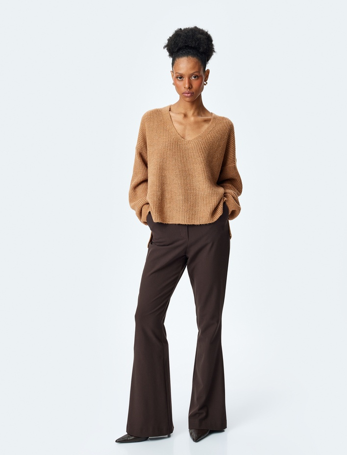  V Yaka Uzun Kollu Oversize Kazak