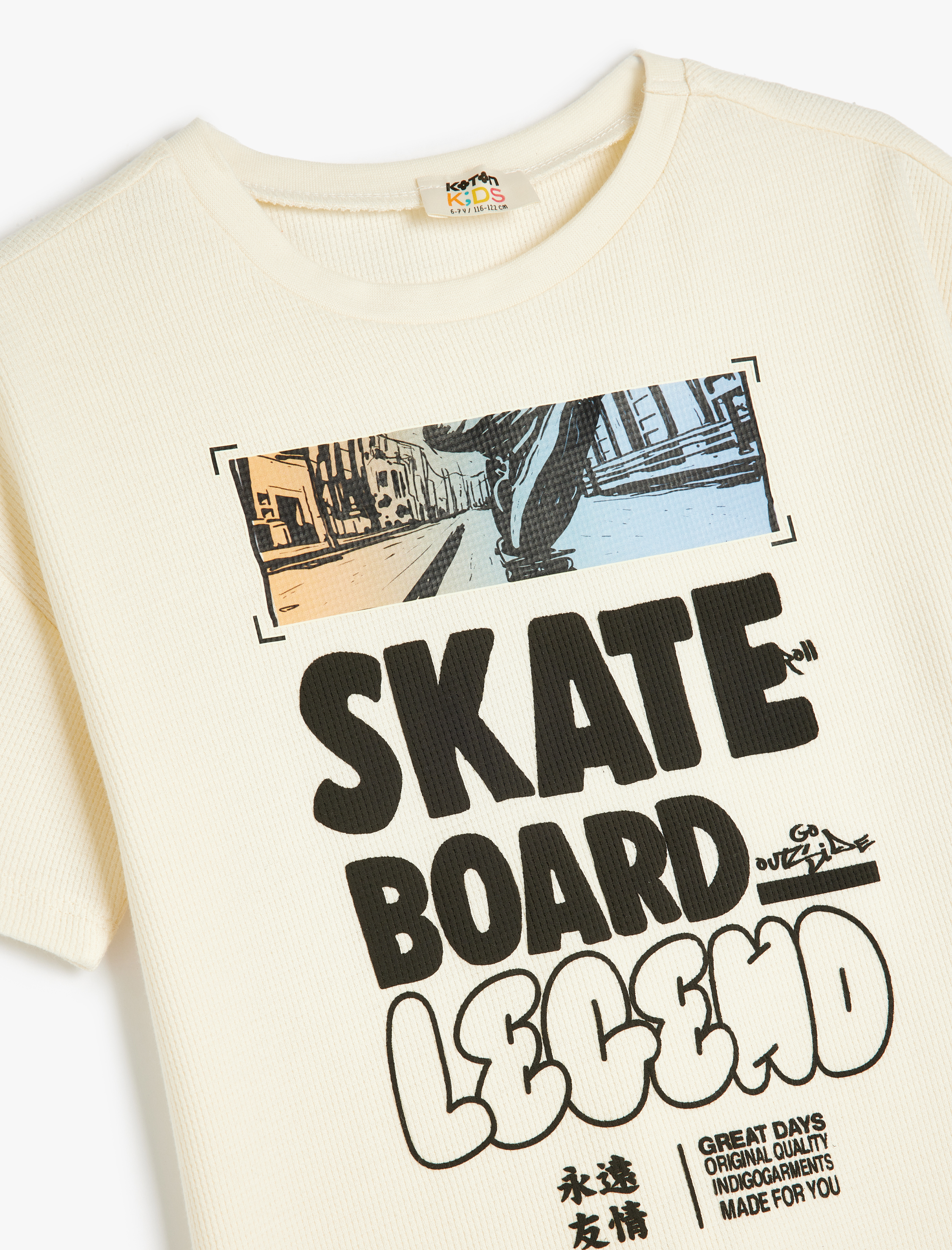  Erkek Çocuk Kaykay Baskılı Kısa Kollu Bisiklet Yaka Pamuklu Tişört