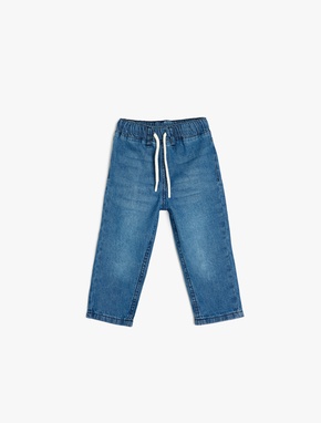 Beli Bağcıklı Pamuklu Denim Pantolon
