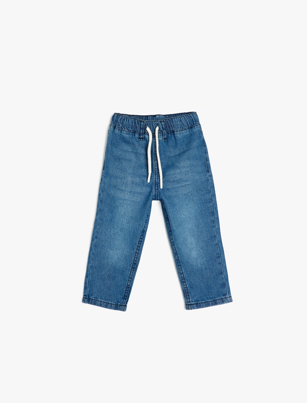 Beli Bağcıklı Pamuklu Denim Pantolon_0