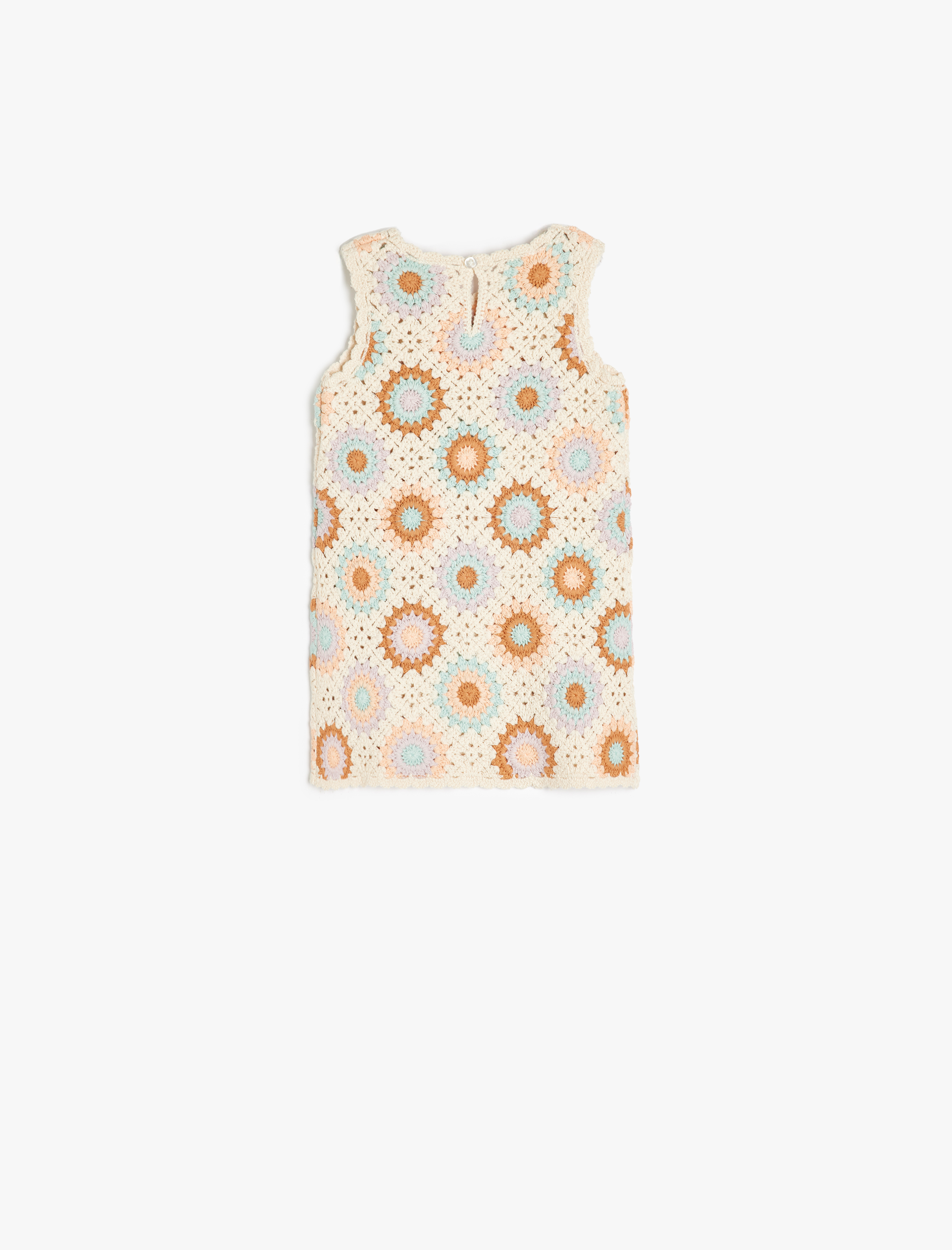  Kız Bebek Yuvarlak Yaka Örgü Detaylı Kolsuz Pamuklu Triko Elbise