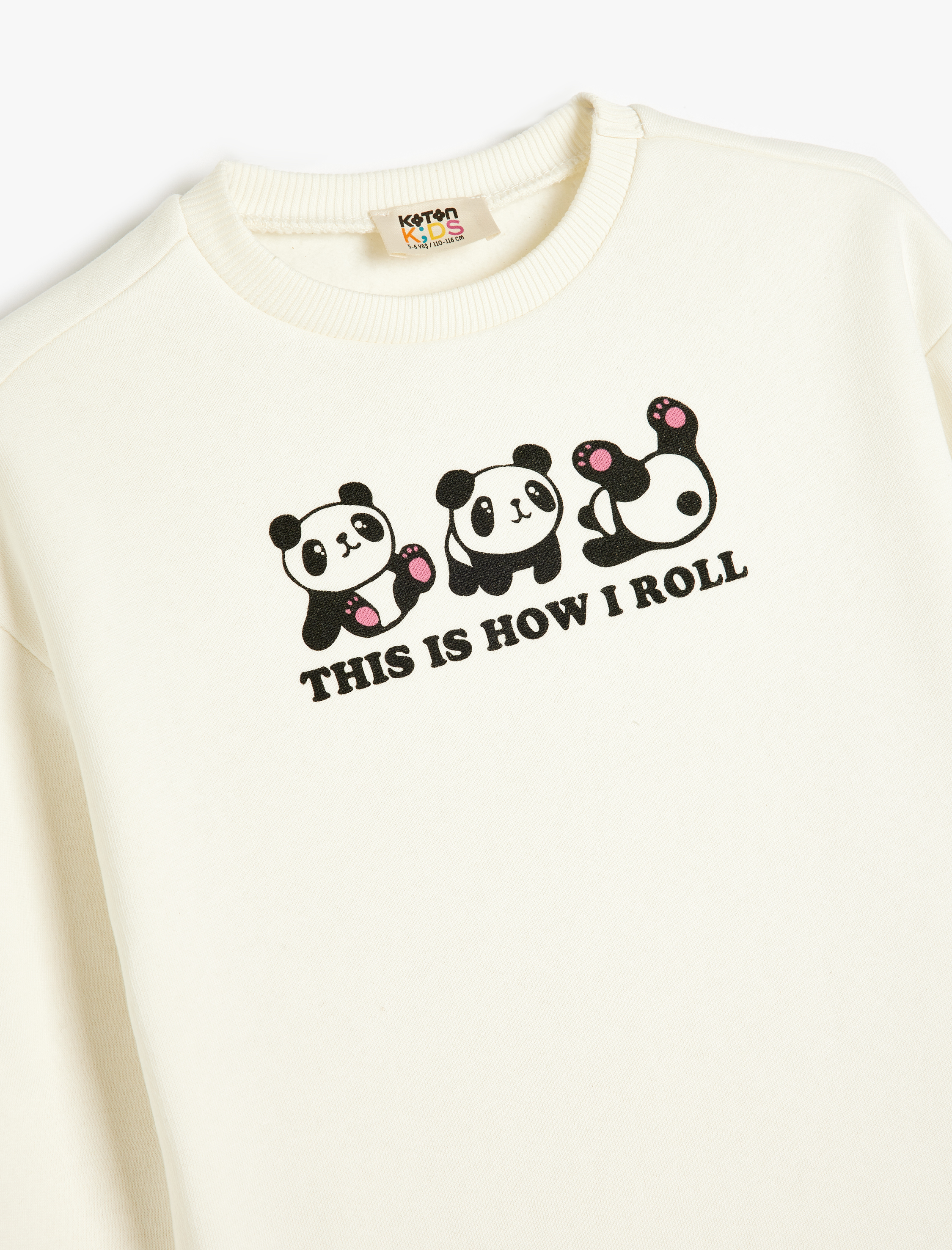 Kız Çocuk Panda Baskılı Uzun Kollu Bisiklet Yaka Şardonlu Sweatshirt