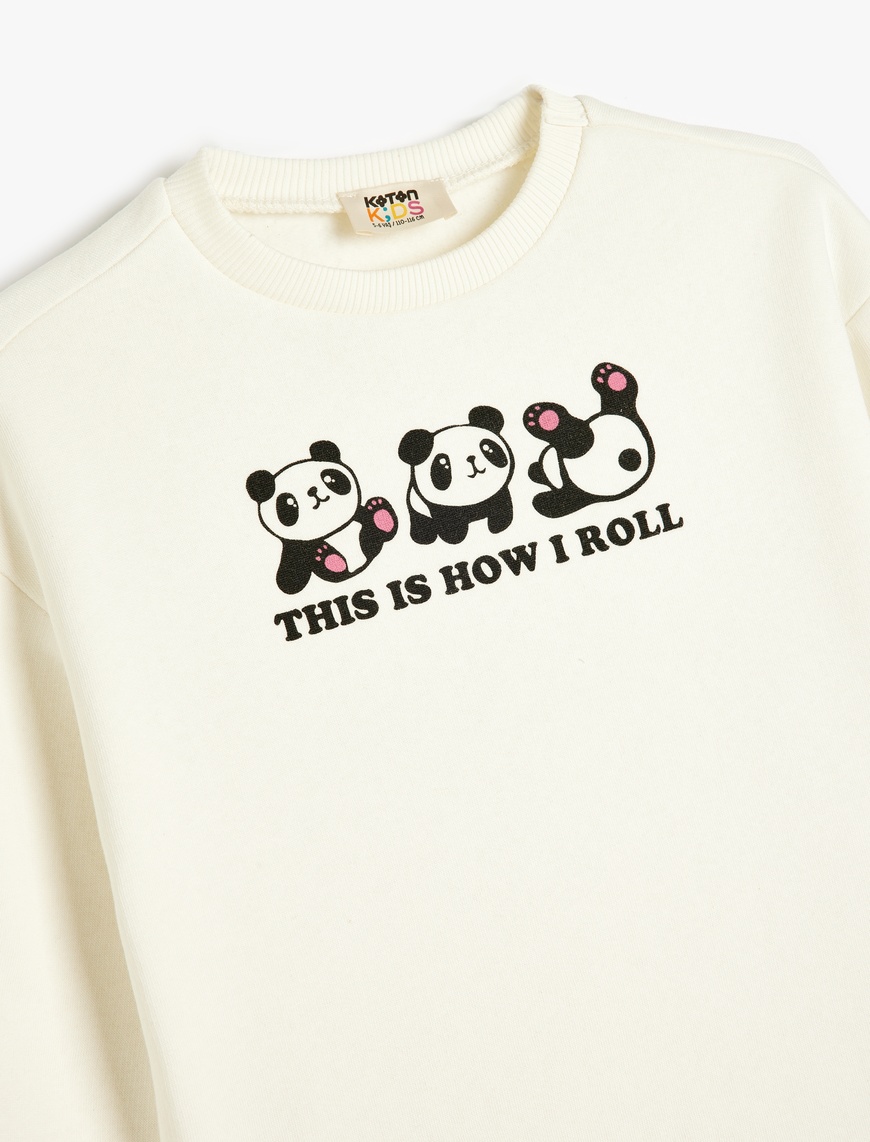  Kız Çocuk Panda Baskılı Uzun Kollu Bisiklet Yaka Sweatshirt