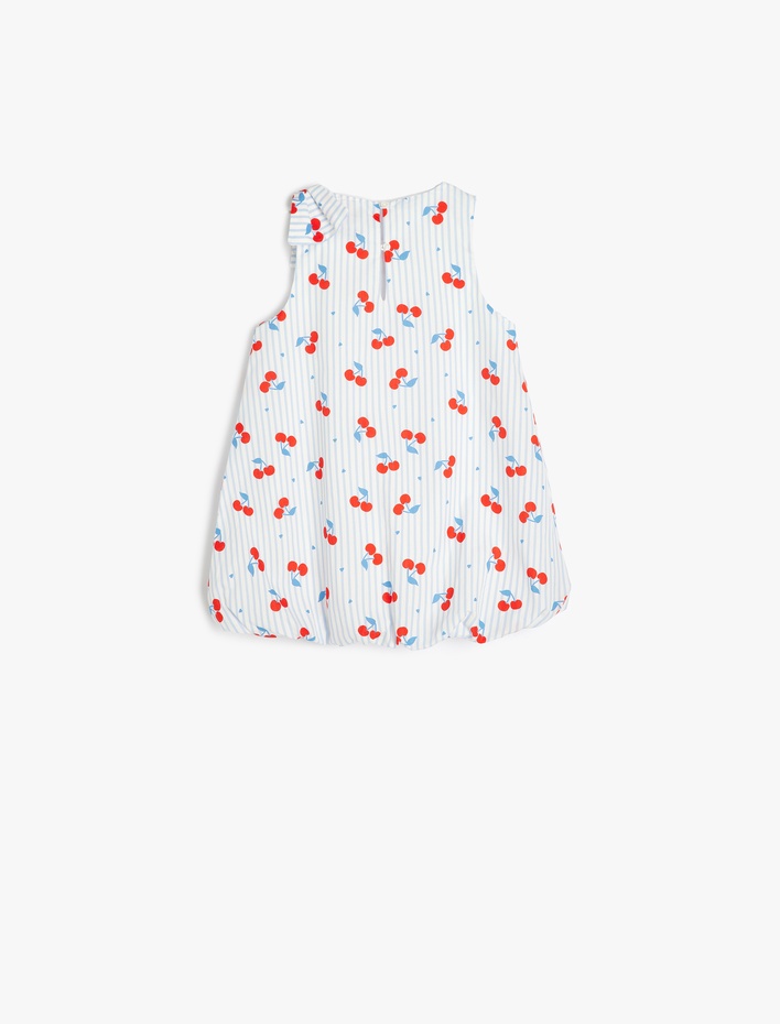 Kız Bebek Kiraz Desenli Fiyonk Detaylı Kolsuz Pamuklu Elbise