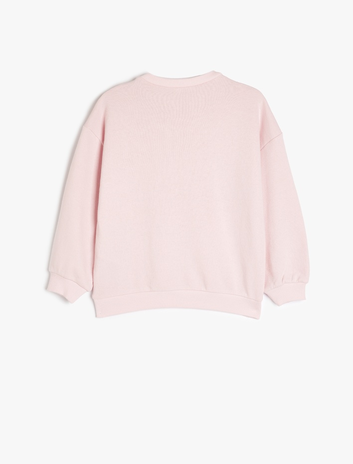 Kız Çocuk Baskı Detaylı Uzun Kollu Bisiklet Yaka Şardonlu Oversize Sweatshirt