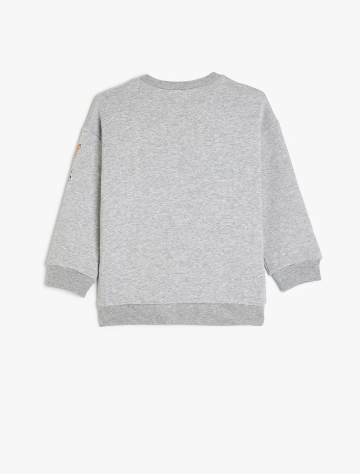 Erkek Çocuk Kolej Baskılı Uzun Kollu Bisiklet Yaka Pamuklu Şardonlu Sweatshirt