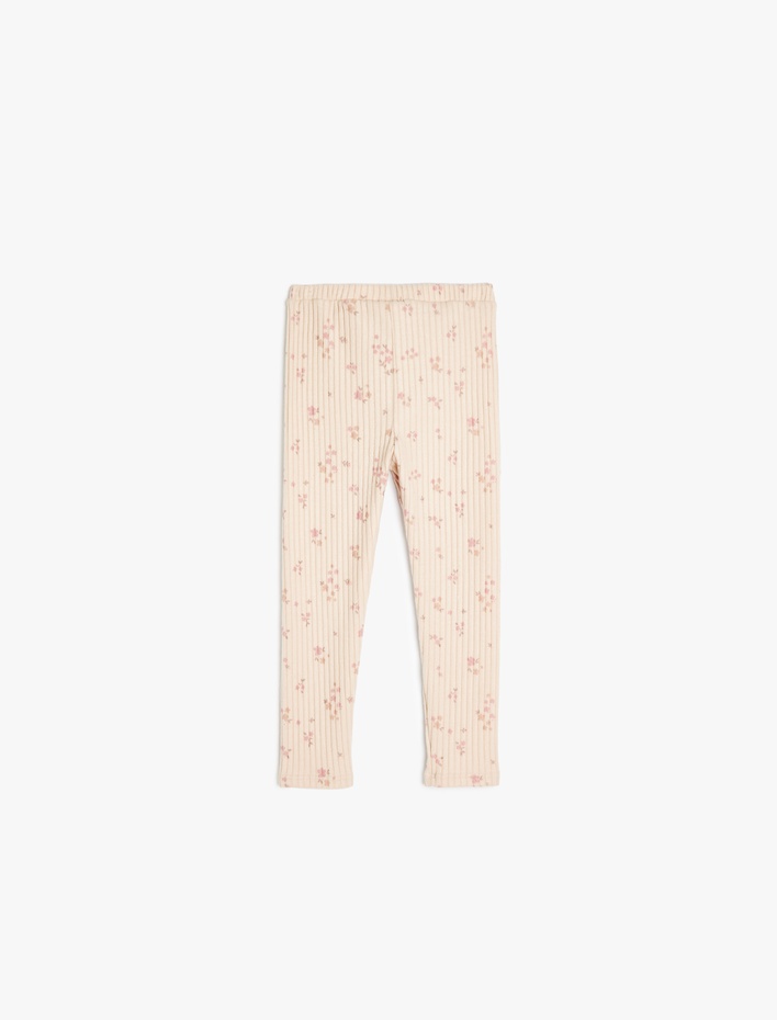 Kız Bebek Çiçek Desenli Beli Lastikli Ribanalı Basic Tayt