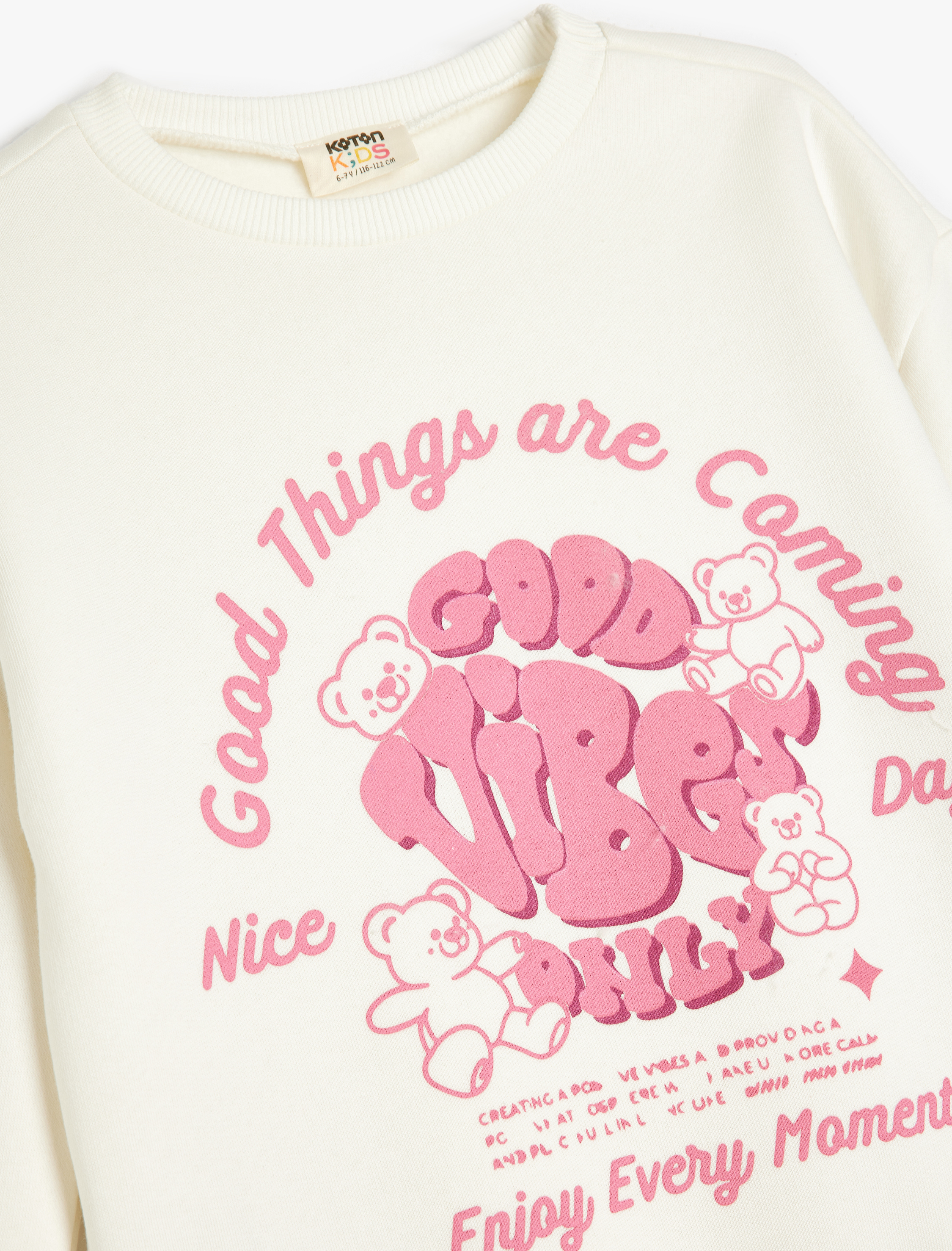  Kız Çocuk Slogan Baskılı Bisiklet Yaka Uzun Kollu Şardonlu Sweatshirt