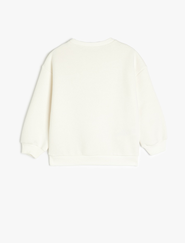 Kız Çocuk Slogan Baskılı Bisiklet Yaka Uzun Kollu Şardonlu Sweatshirt