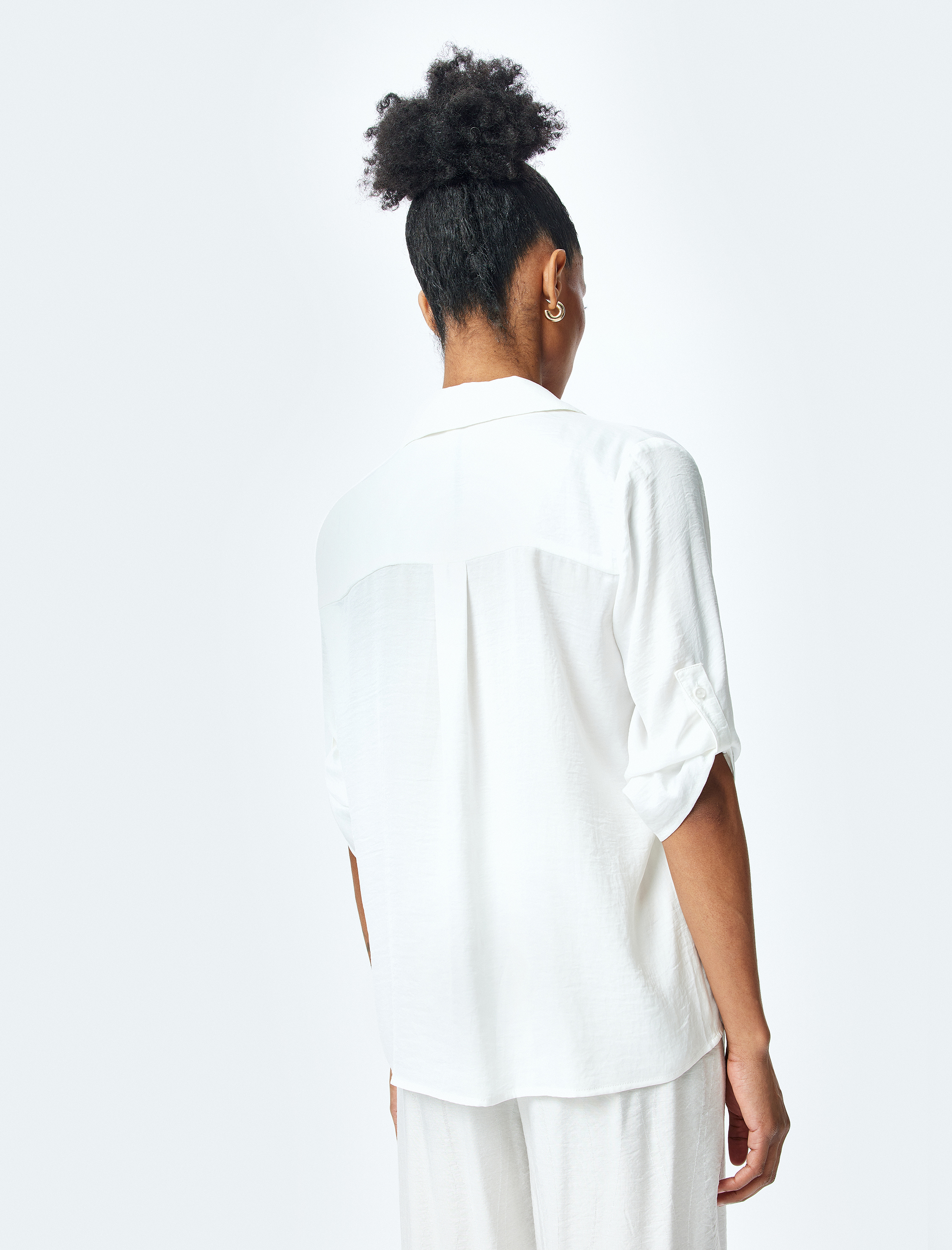   Rahat Kalıp Ceket Yaka 3/4 Kol Katlama Detaylı Bluz