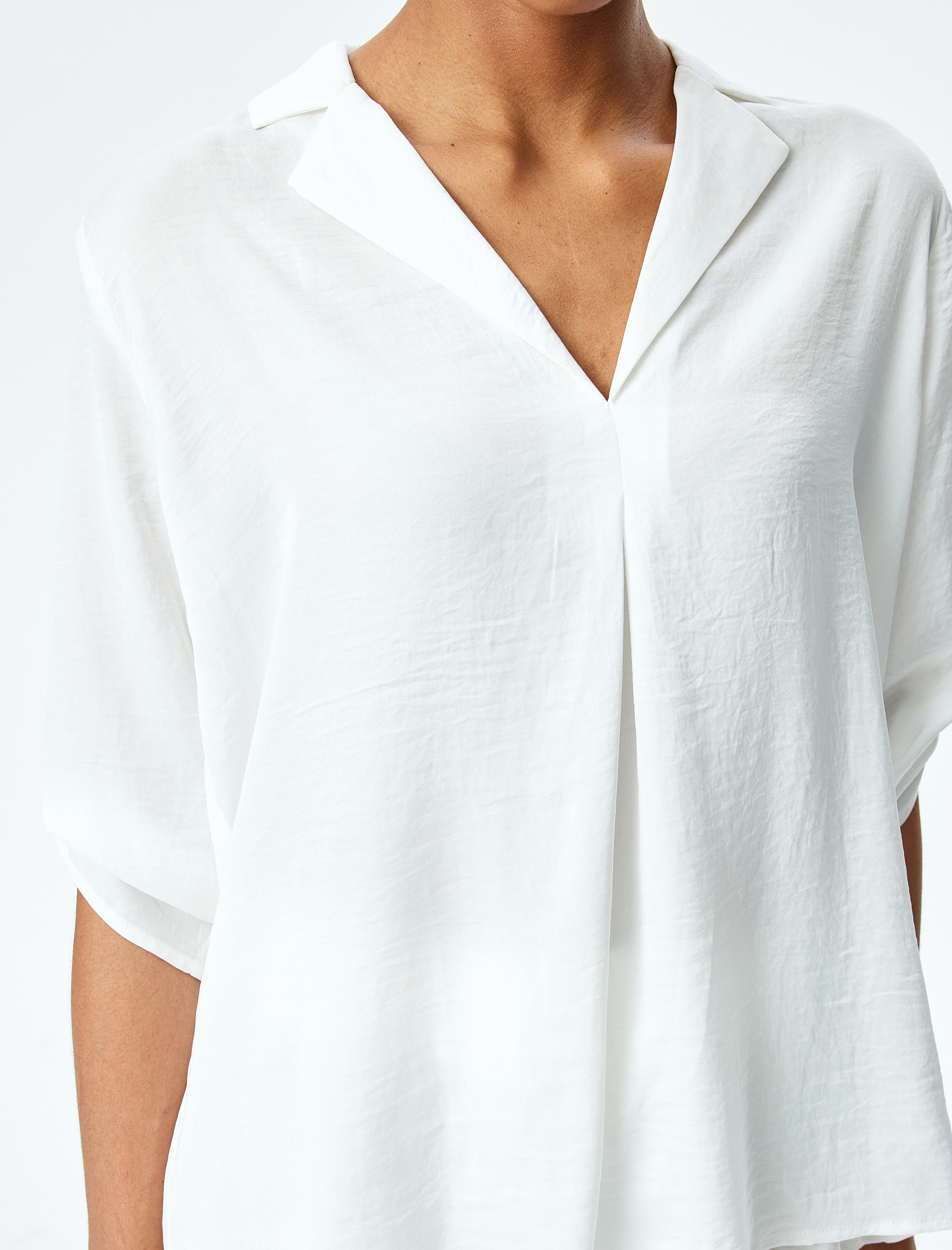   Rahat Kalıp Ceket Yaka 3/4 Kol Katlama Detaylı Bluz