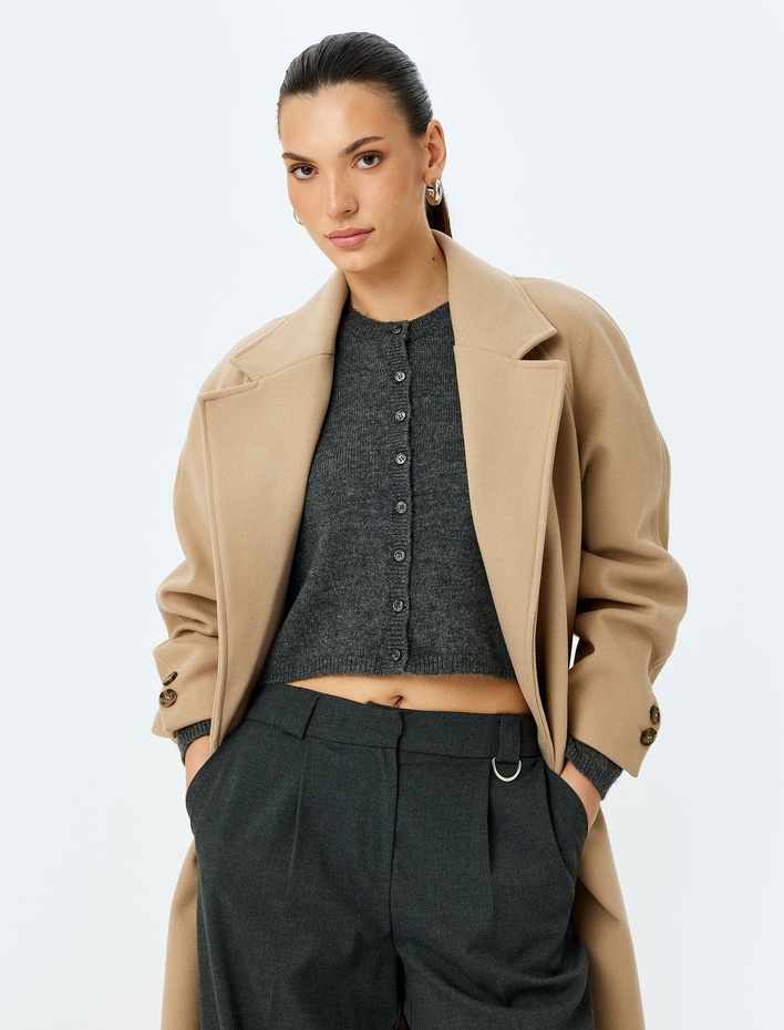  Cepli Kemerli Kruvaze Uzun Kaşe Kaban