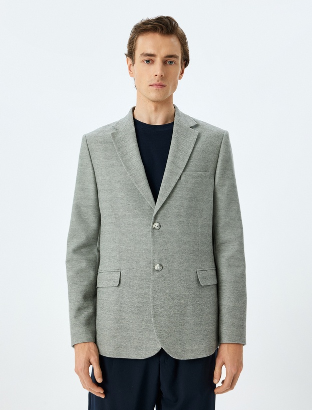 Slim Fit Düğmeli Pamuk Karışımlı Mono Yaka Klasik Blazer Ceket_2