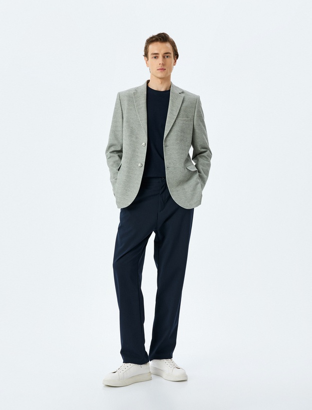 Slim Fit Düğmeli Pamuk Karışımlı Mono Yaka Klasik Blazer Ceket_0