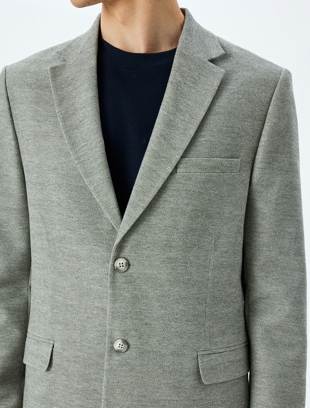 Slim Fit Düğmeli Pamuk Karışımlı Mono Yaka Klasik Blazer Ceket_4