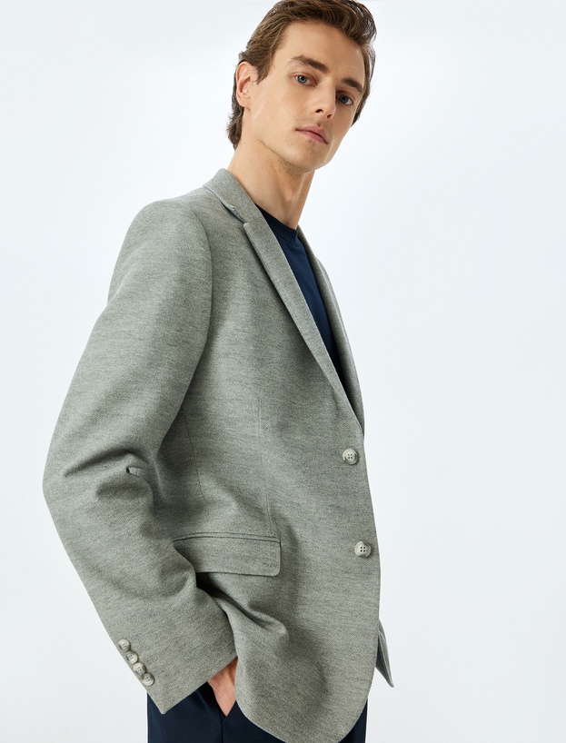 Slim Fit Düğmeli Pamuk Karışımlı Mono Yaka Klasik Blazer Ceket_1