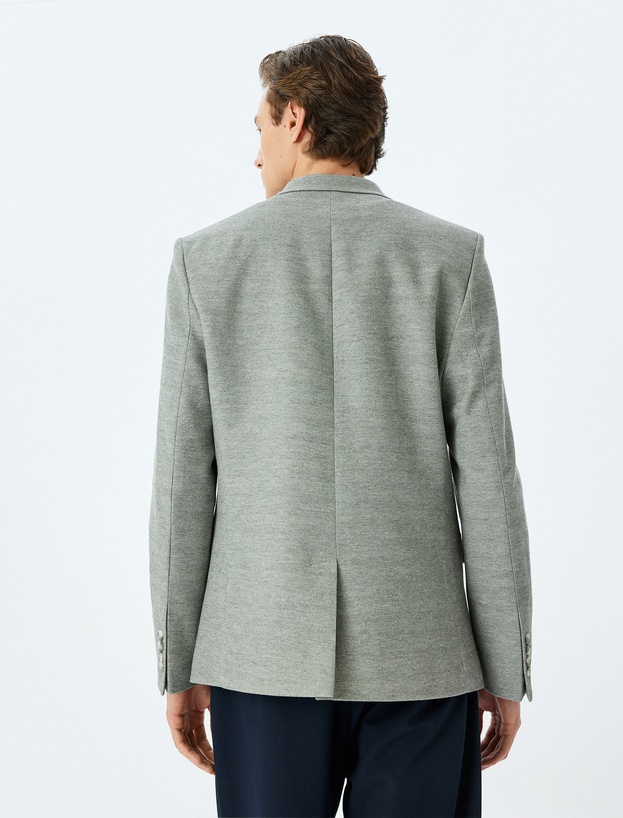 Slim Fit Düğmeli Pamuk Karışımlı Mono Yaka Klasik Blazer Ceket_3