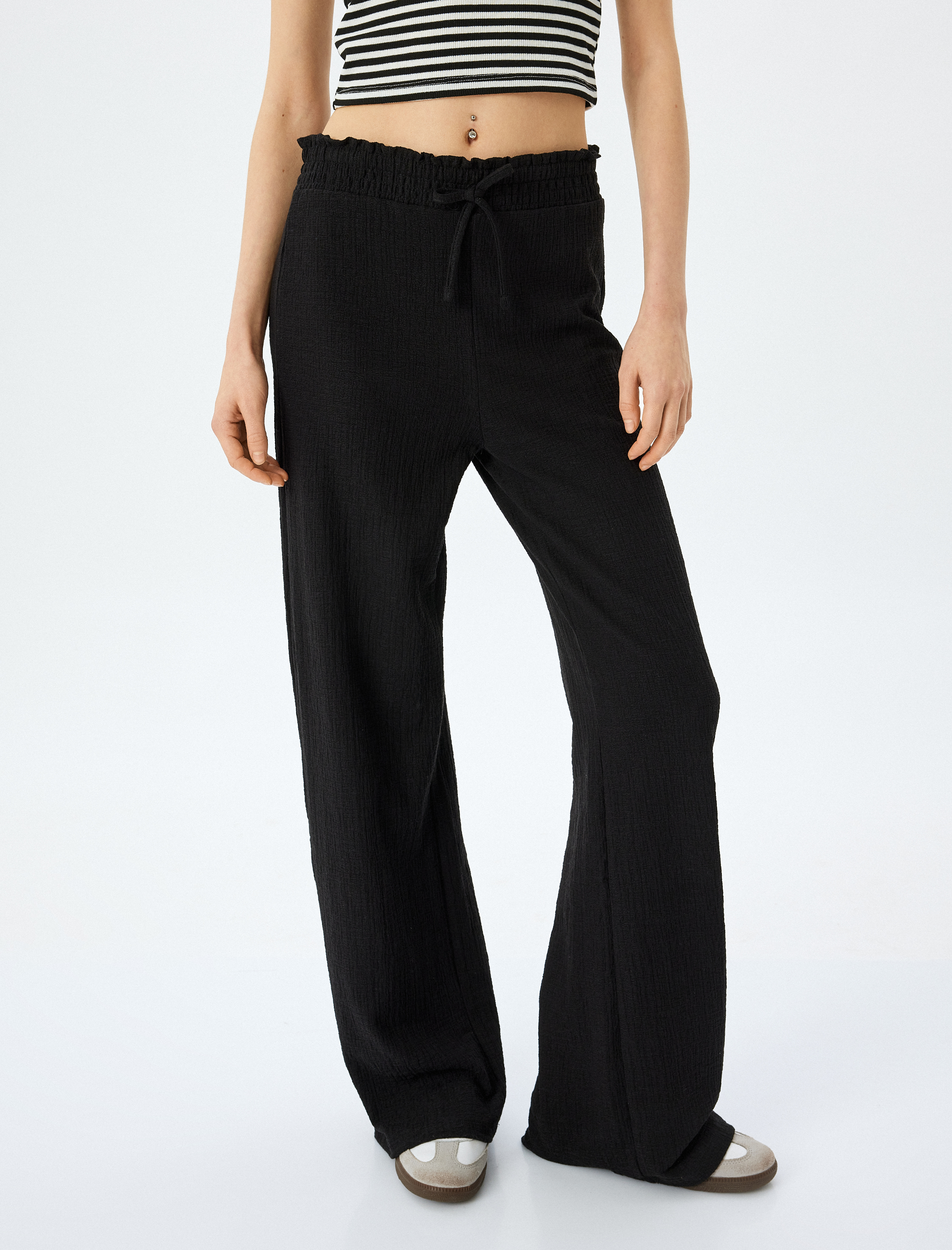   Gipeli Yüksek Bel Geniş Paça Bağcıklı Pantolon Bürümcük