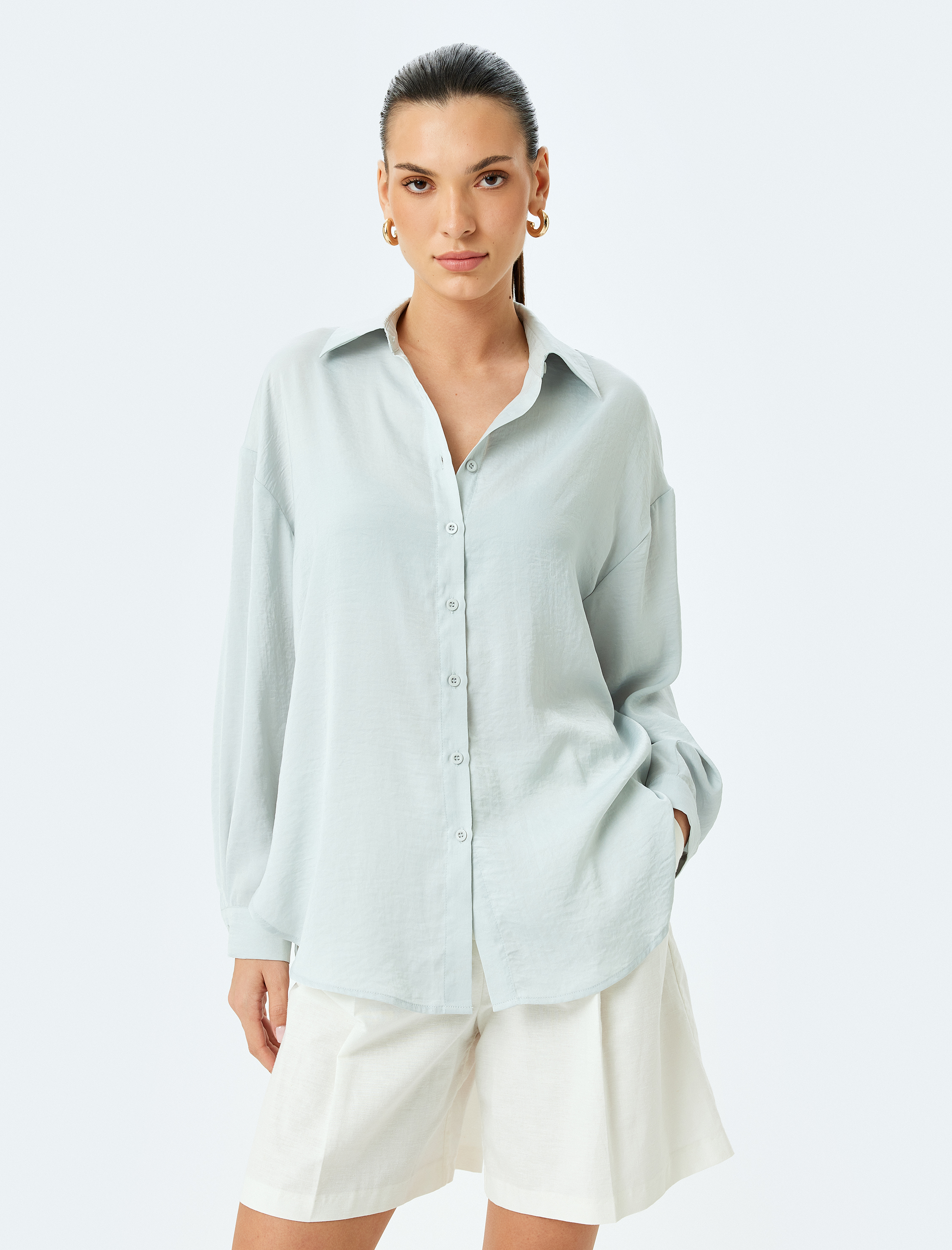   Klasik Yaka Uzun Kollu Oversize Gömlek