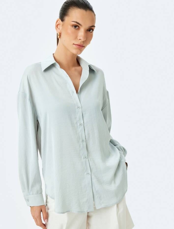  Klasik Yaka Uzun Kollu Oversize Gömlek