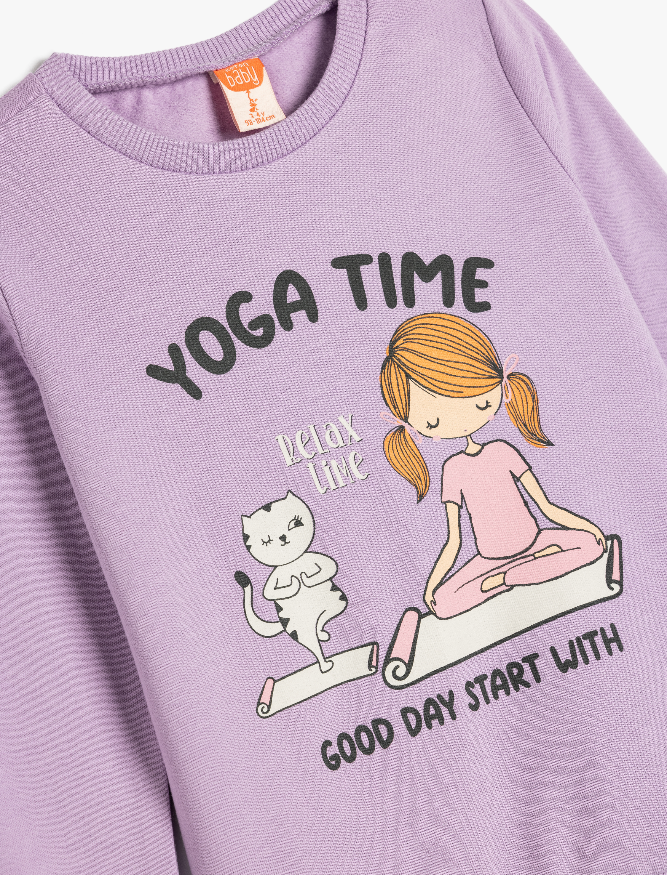  Kız Bebek Baskı Detaylı Bisiklet Yaka Uzun Kollu Pamuklu Şardonlu Sweatshirt