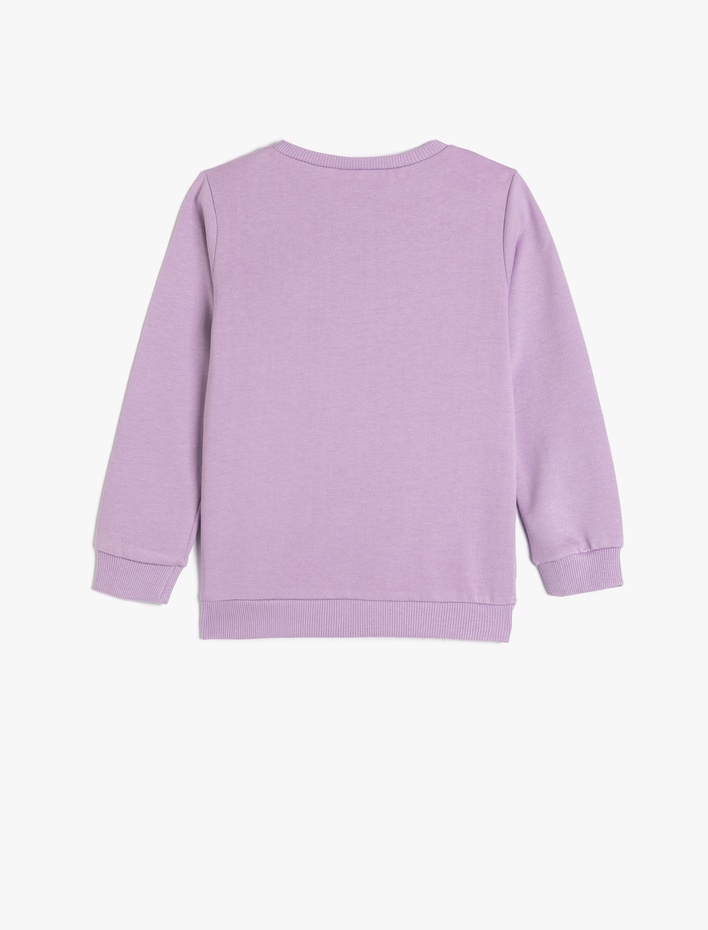 Kız Bebek Baskı Detaylı Bisiklet Yaka Uzun Kollu Pamuklu Şardonlu Sweatshirt