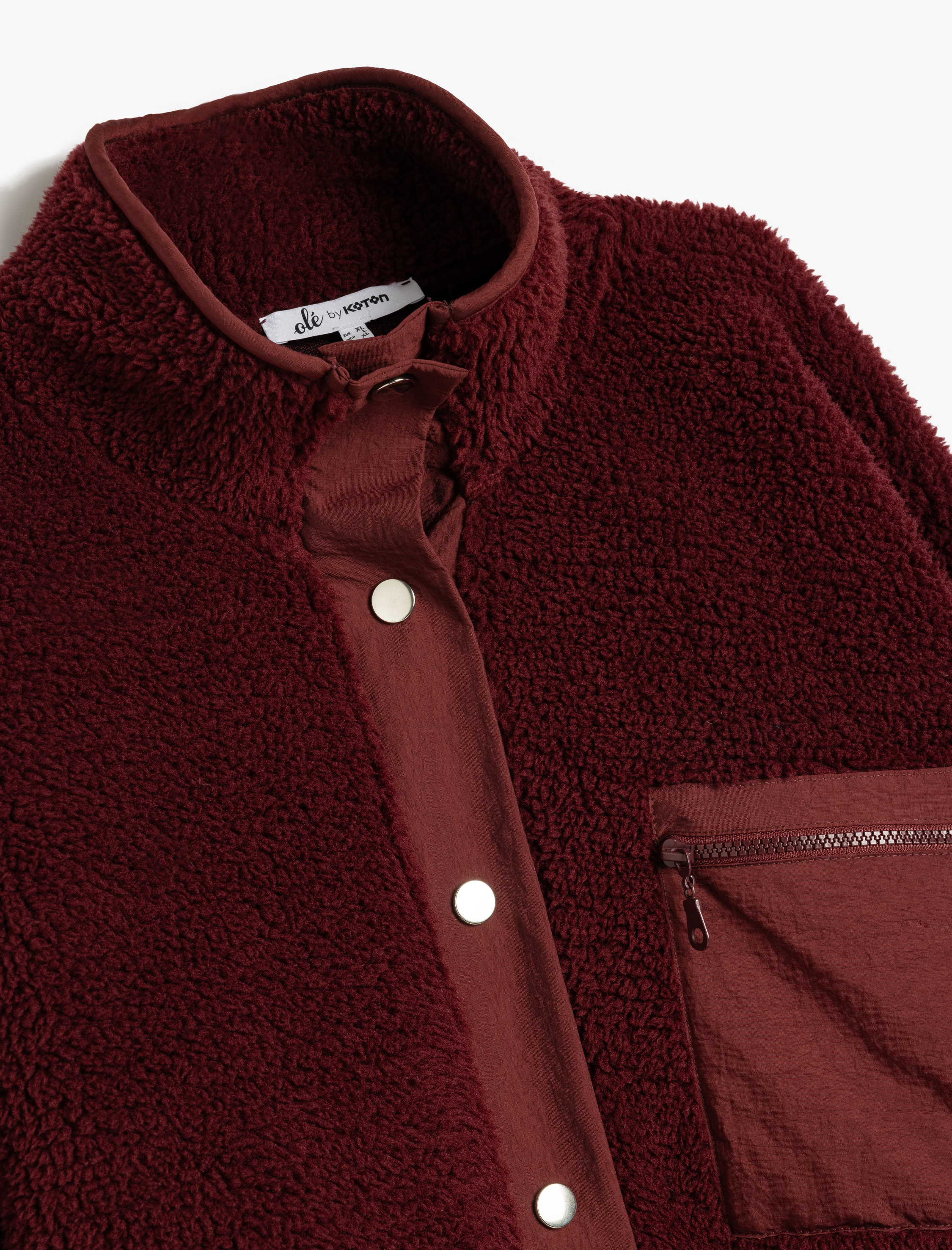   Oversize Çıtçıt Düğmeli Cep Detaylı Peluş Sweatshirt