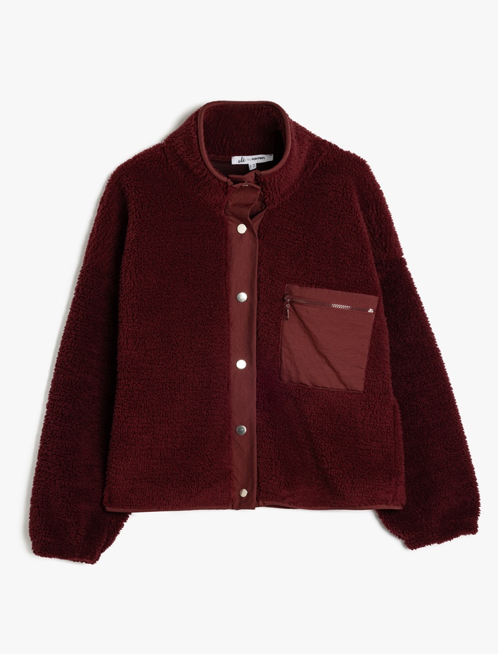  Oversize Çıtçıt Düğmeli Cep Detaylı Peluş Sweatshirt