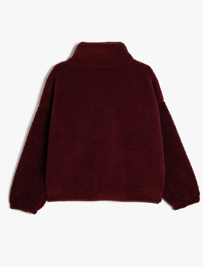  Oversize Çıtçıt Düğmeli Cep Detaylı Peluş Sweatshirt