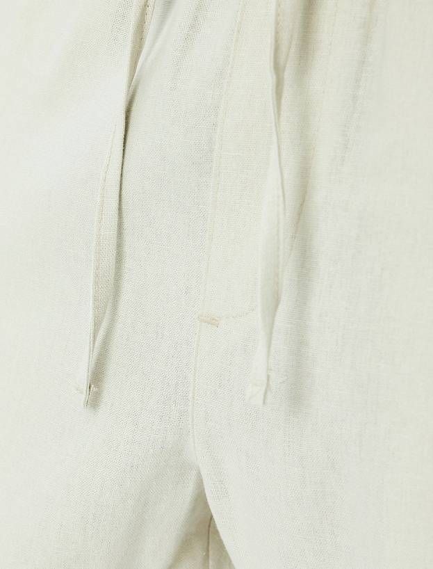 Beli Bağcıklı Keten Viskon Karışımlı Chino Pantolon_5