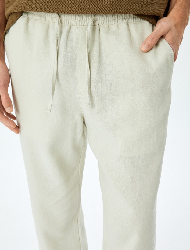 Beli Bağcıklı Keten Viskon Karışımlı Chino Pantolon_4