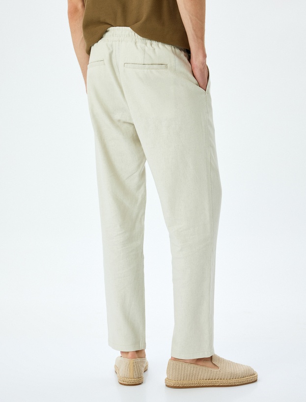 Beli Bağcıklı Keten Viskon Karışımlı Chino Pantolon_3
