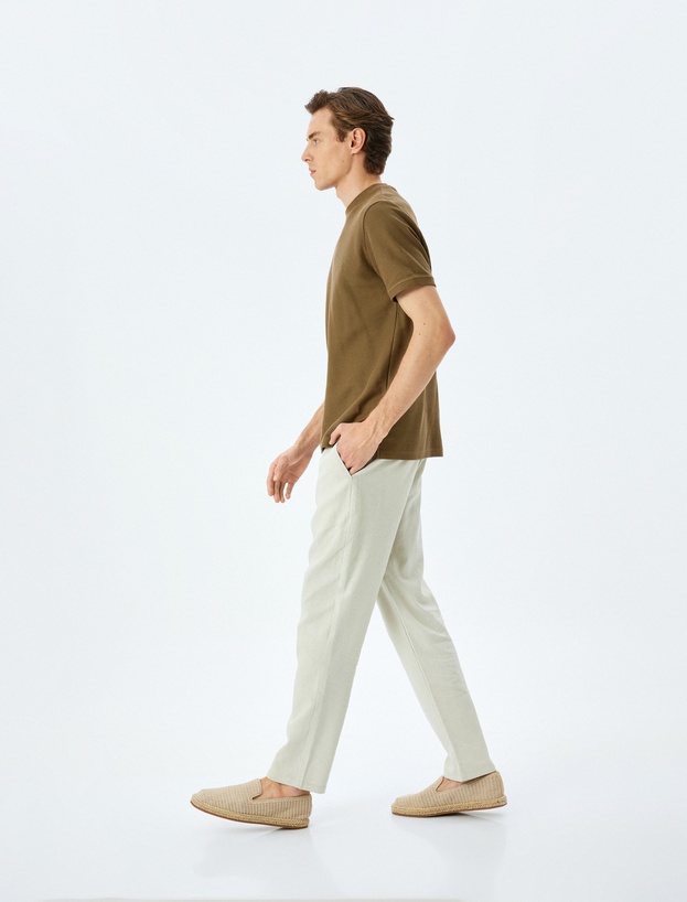 Beli Bağcıklı Keten Viskon Karışımlı Chino Pantolon_0