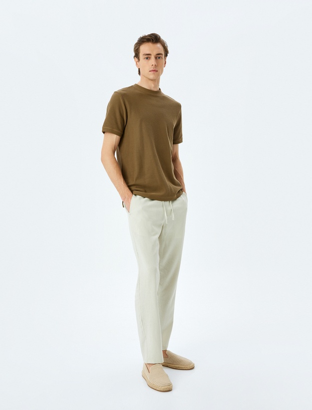 Beli Bağcıklı Keten Viskon Karışımlı Chino Pantolon_1